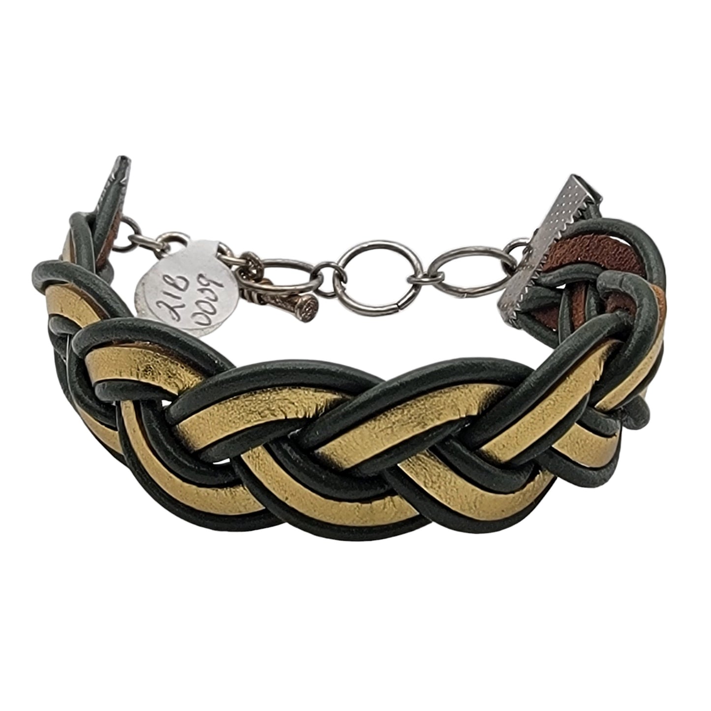 Green And Golded Braided Leather Bracelet B210009