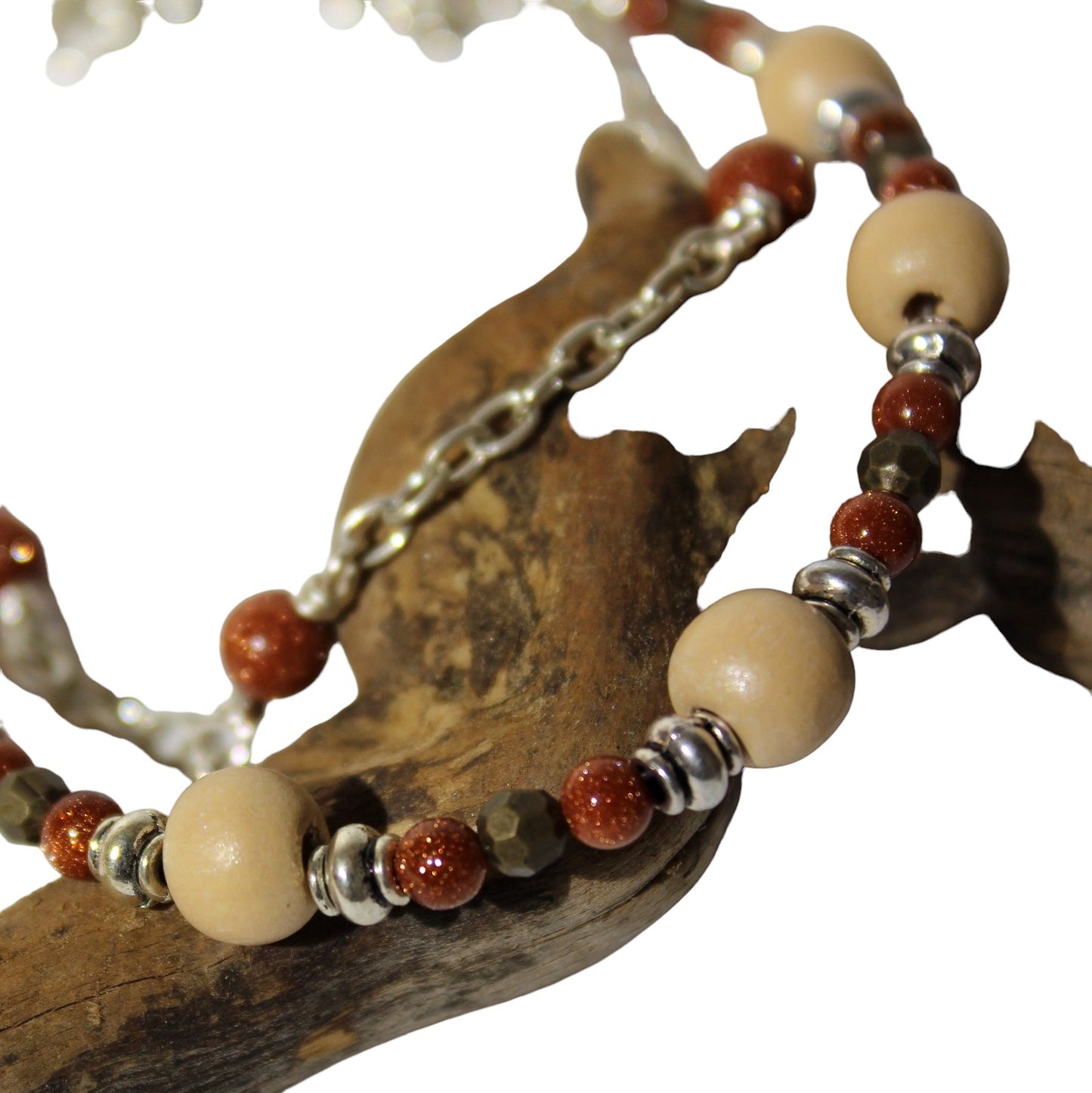 Copper and cream colored double anklet A220022