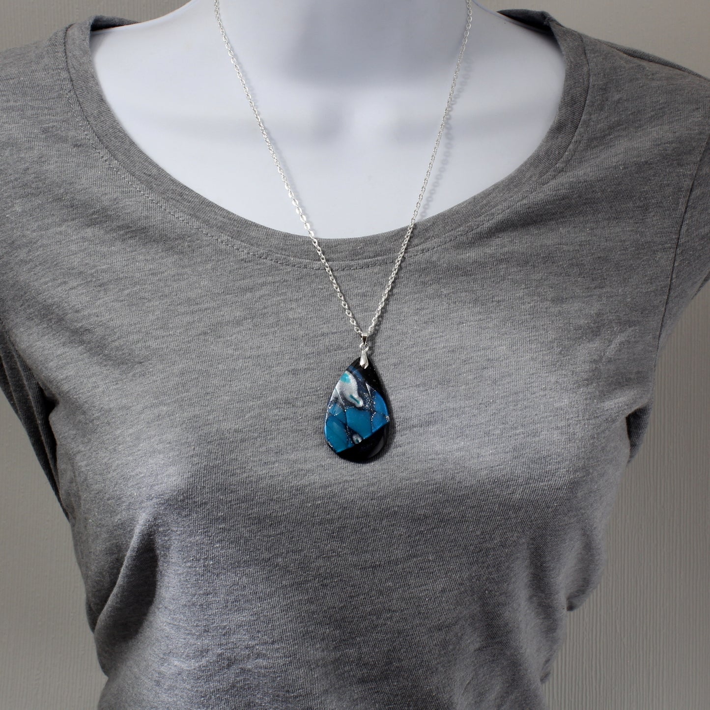 Blue And Silver Polymer Clay Necklace N200033