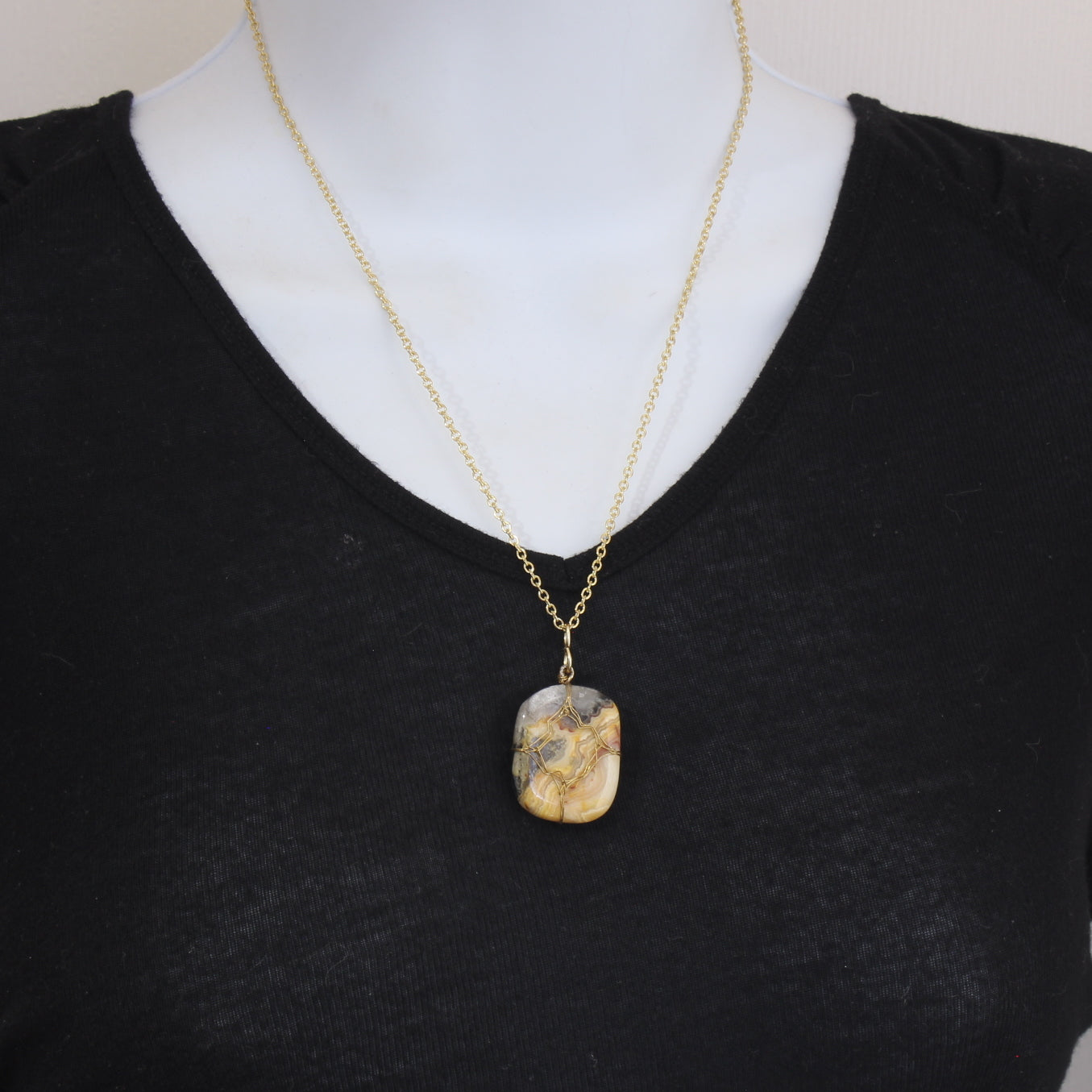 Wire Wrapped Crazy Lace Agate Necklace N200059