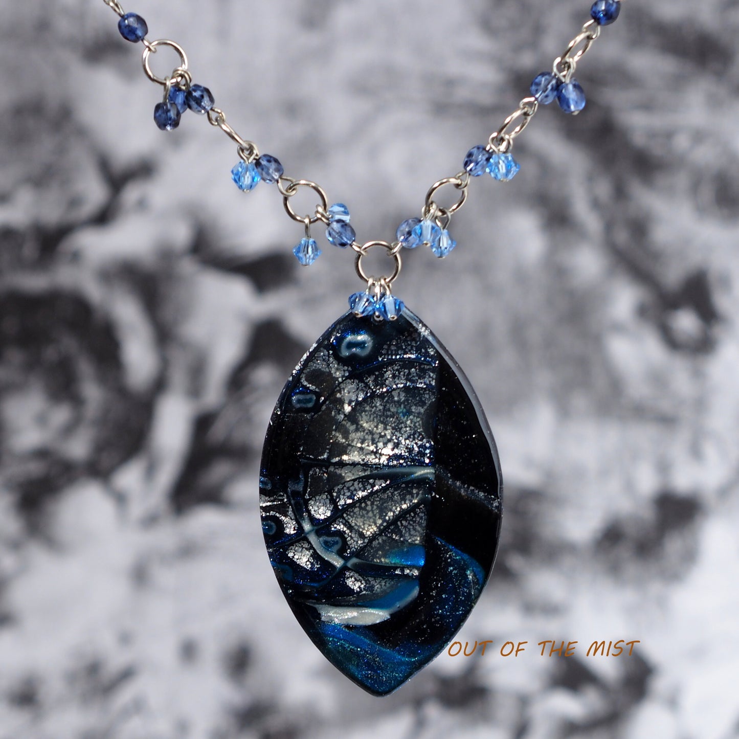 Silver Blue Polymer Clay Necklace N200123