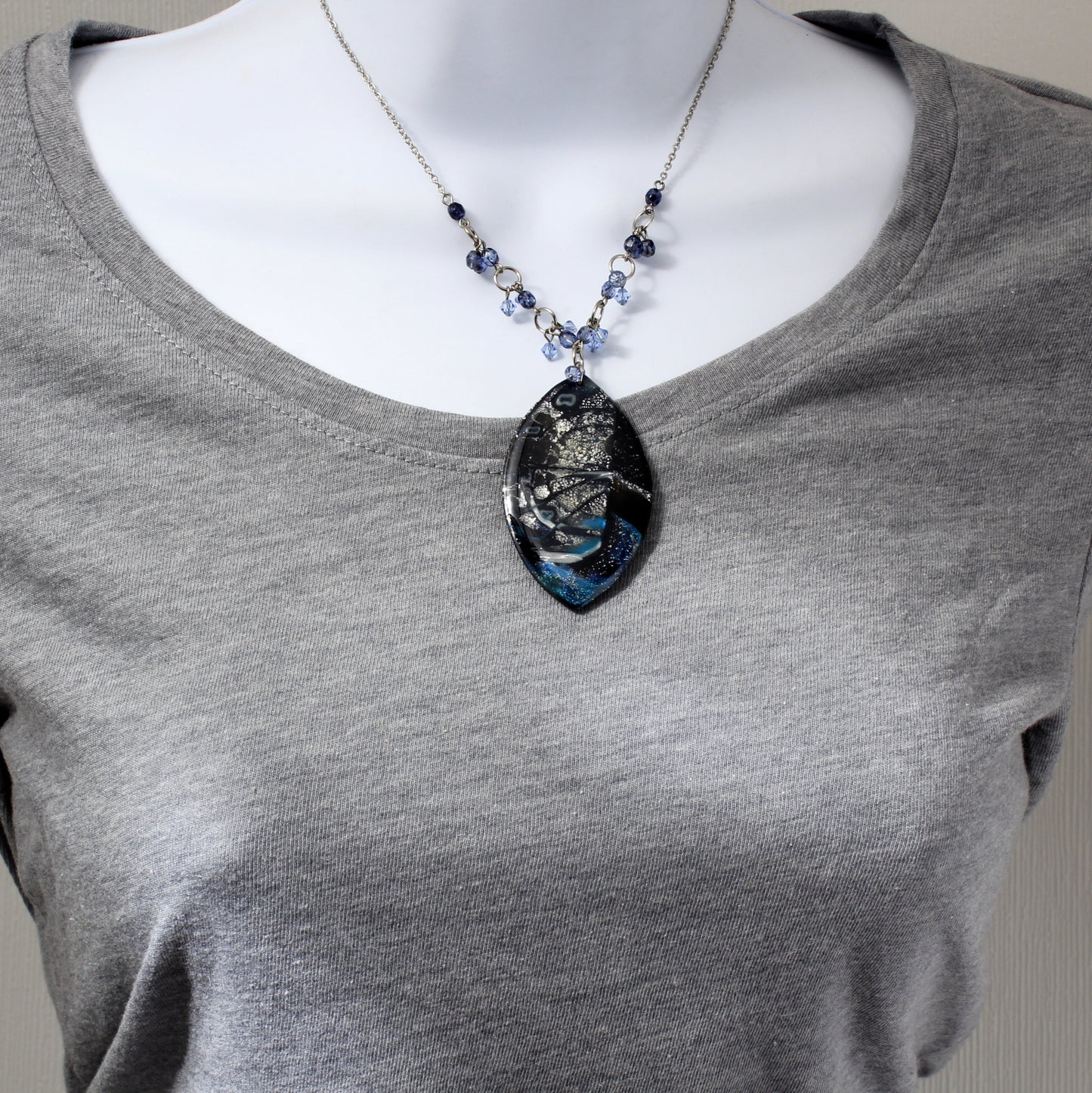Silver Blue Polymer Clay Necklace N200123