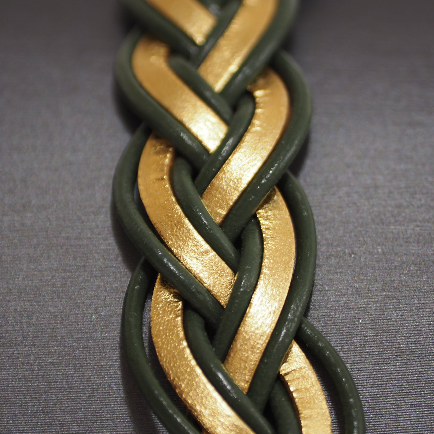 Green And Golded Braided Leather Bracelet B210009