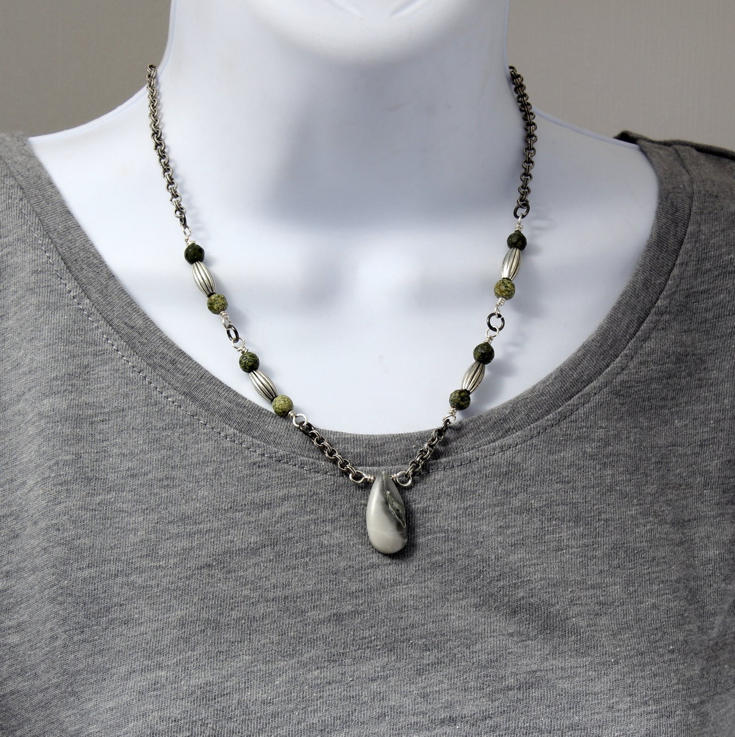 Russian Serpentine With Green Earth Jasper Beaded Necklace N210107