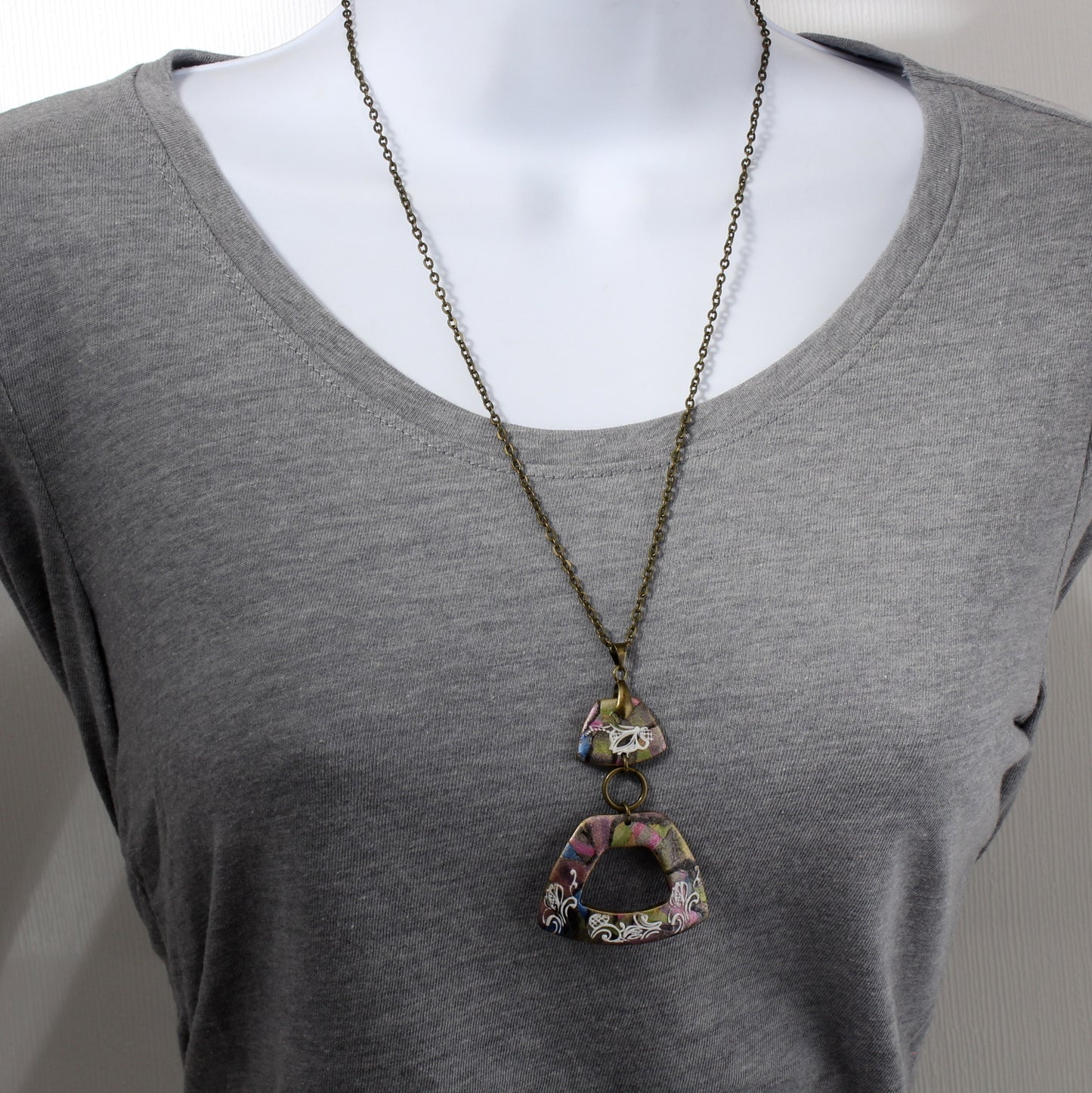 Gold And Pink Polymer Clay Necklace 21N0154