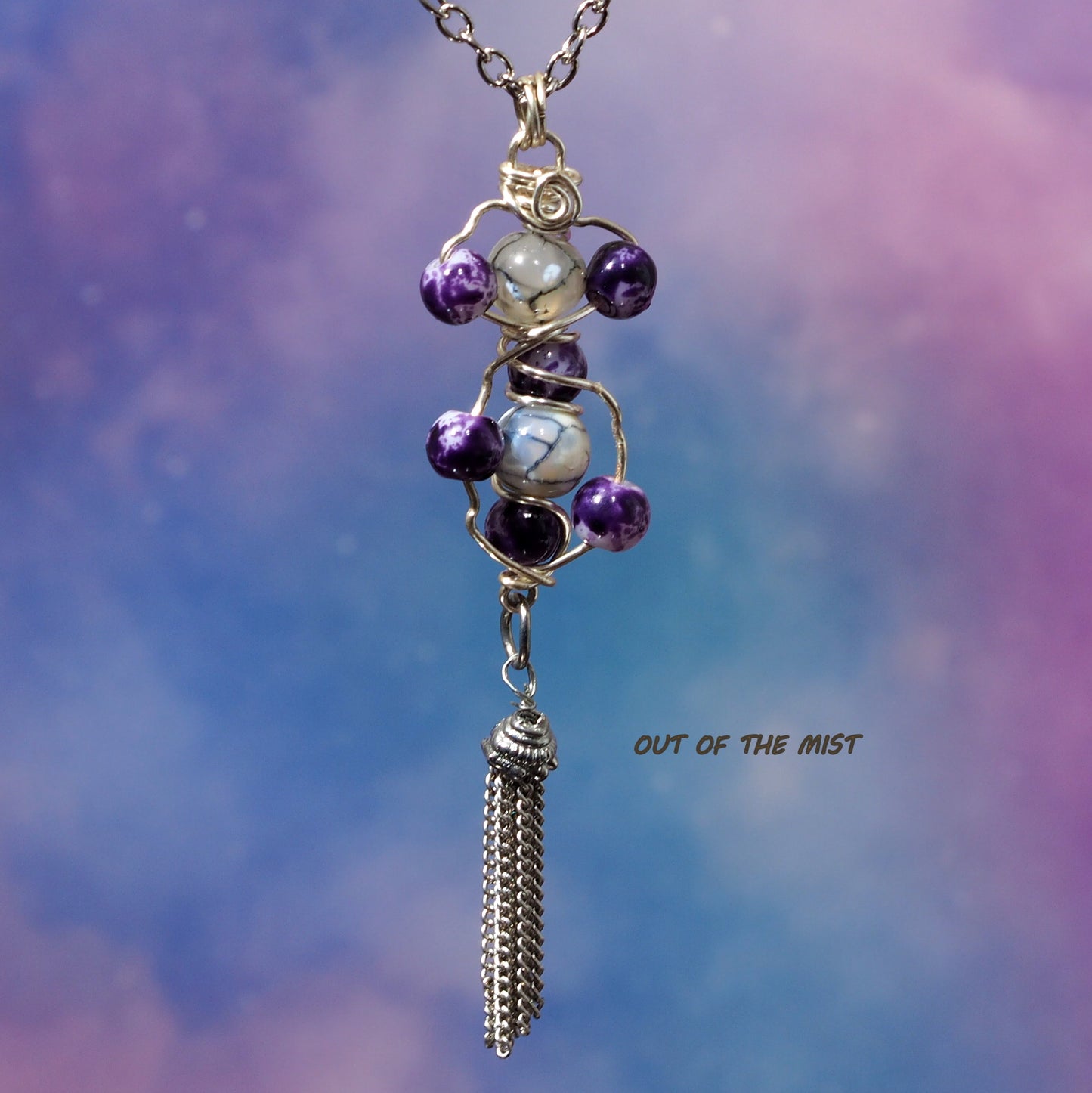 Purple Wire Wrapped Beaded Necklace N210276