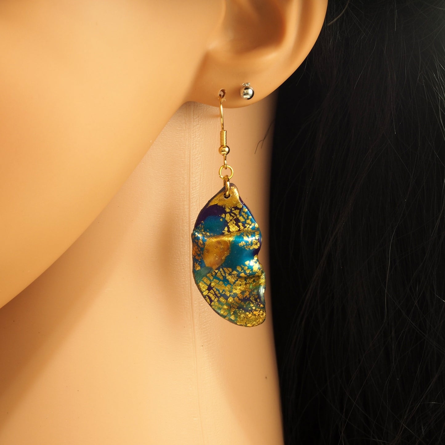 Blue Gold Crackle Earrings E220130