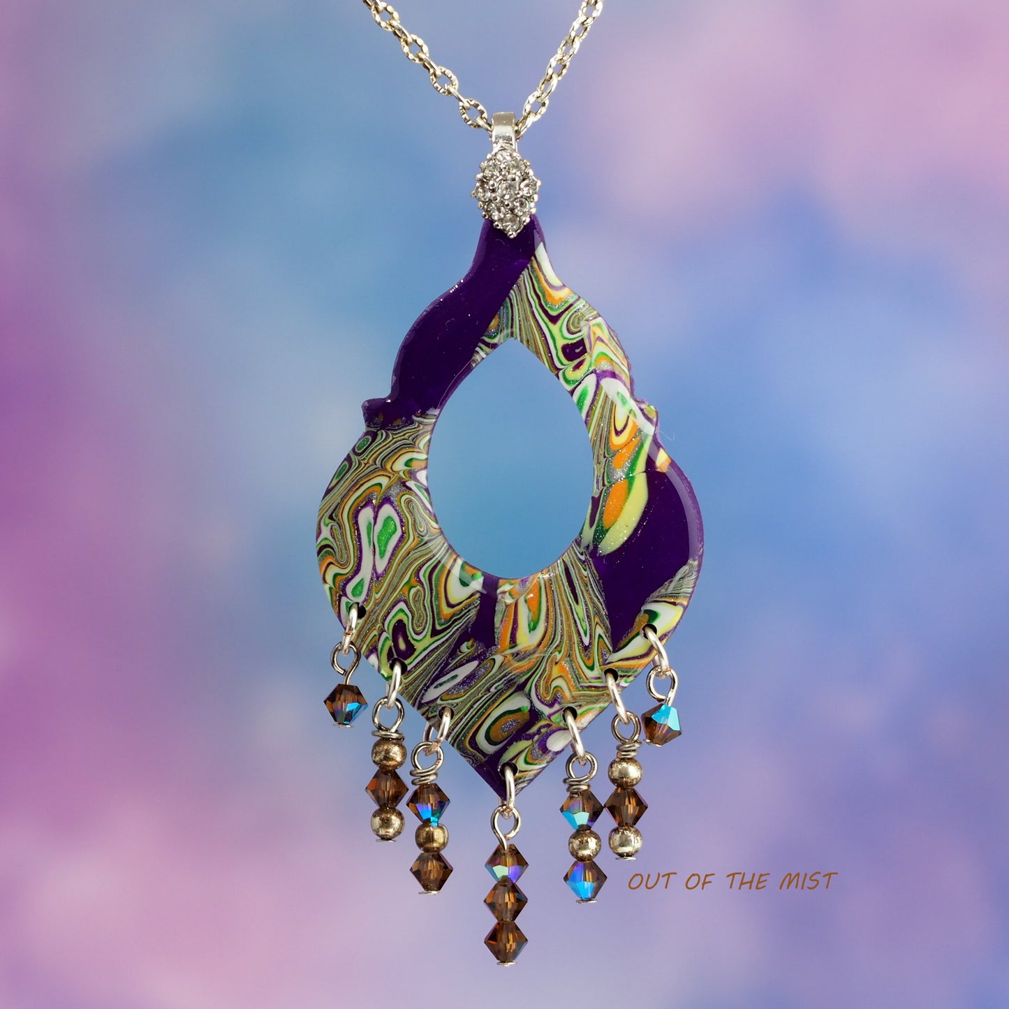 Purple Mokume-Gane Polymer Clay Necklace N220055