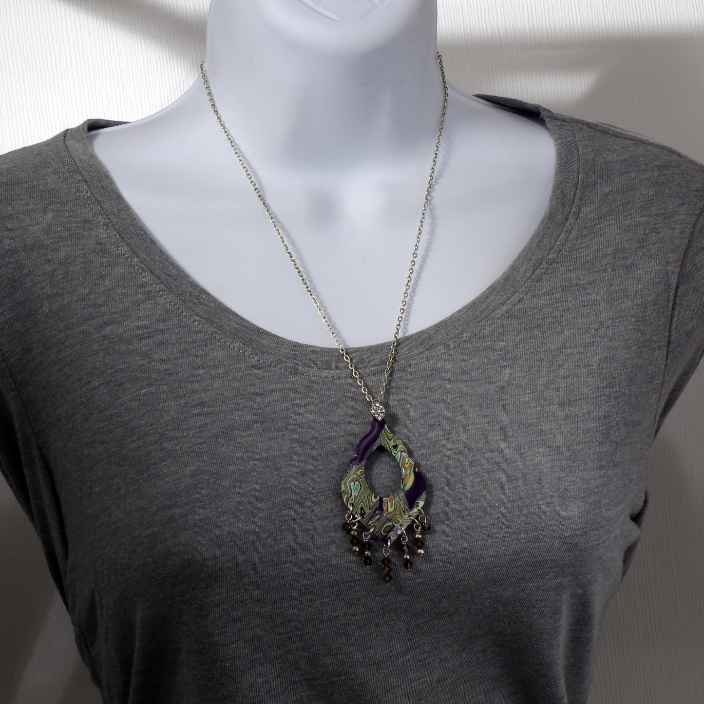 Purple Mokume-Gane Polymer Clay Necklace N220055