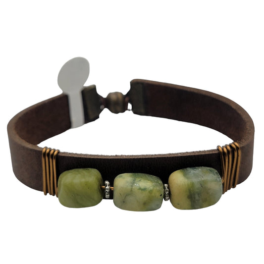 Natural Stone Beads With Leather Bracelet B220023