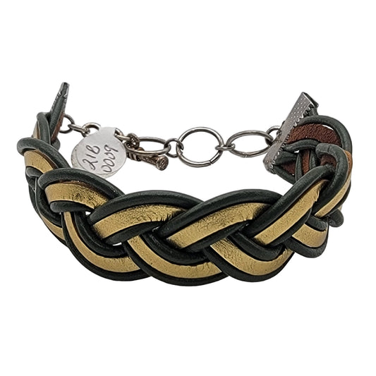 Green And Golded Braided Leather  Bracelet B210009