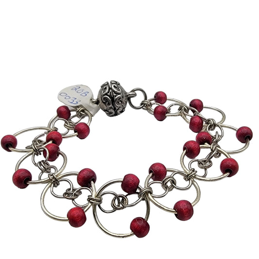 Linked Red Wood Bead Bracelet B200033