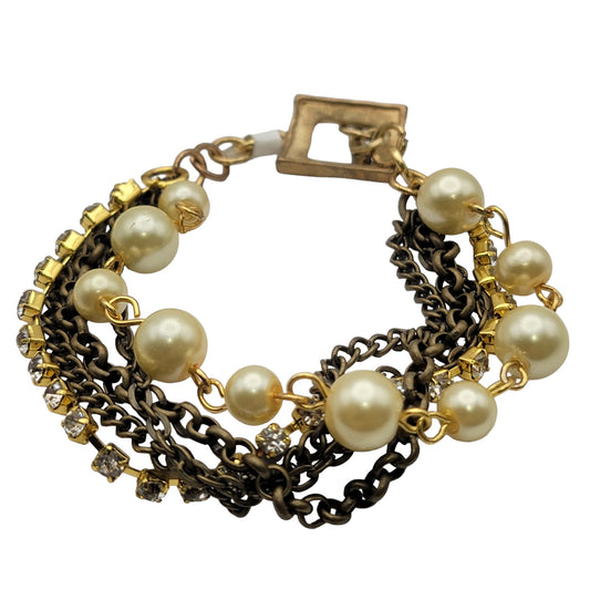 Gold-toned Beaded Chain Rhinestone Bracelet B220013