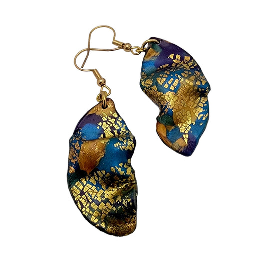 Blue Gold Crackle Earrings E220130