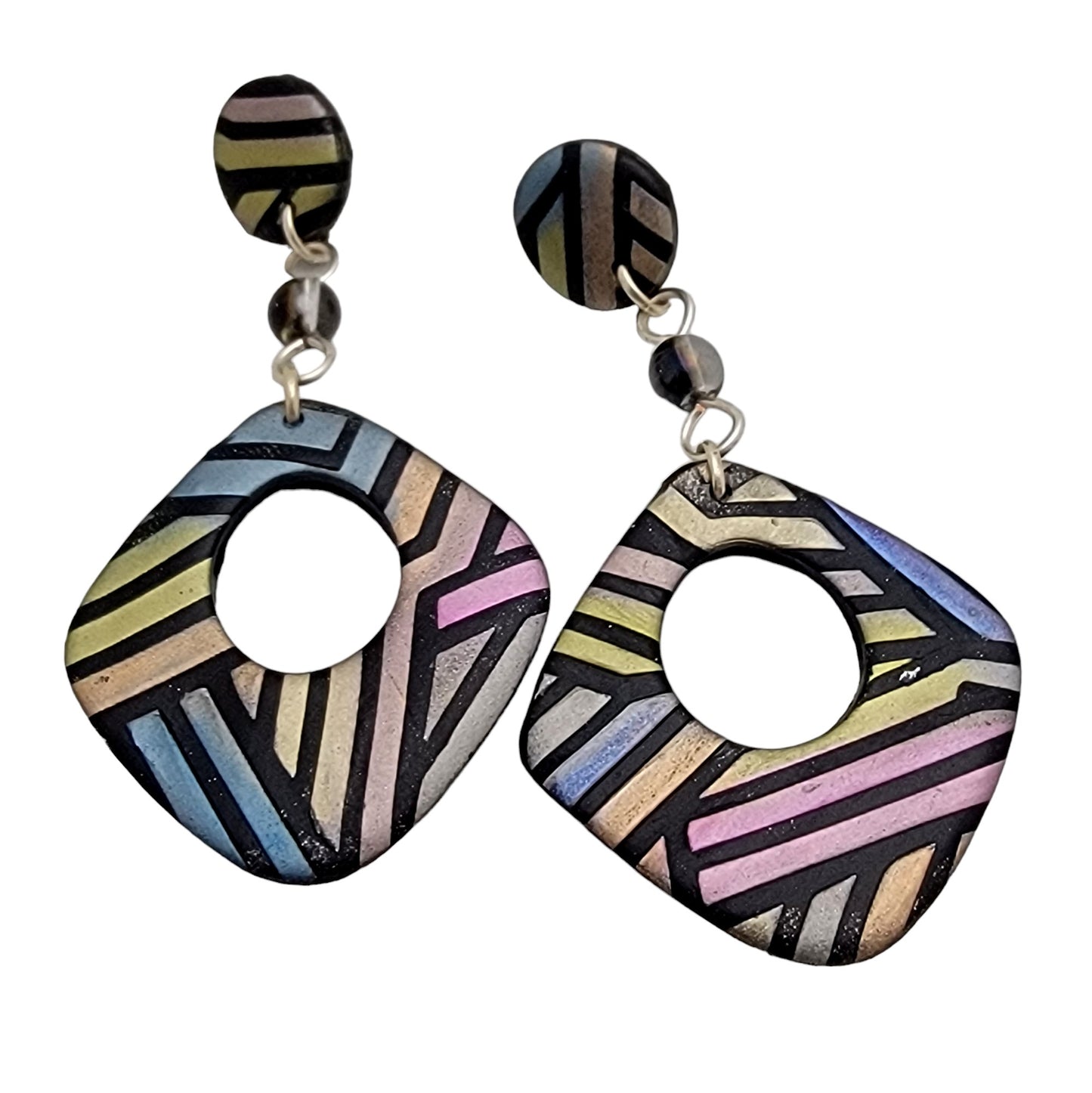 Multi-Colored Metalic Lines Earrings E220141