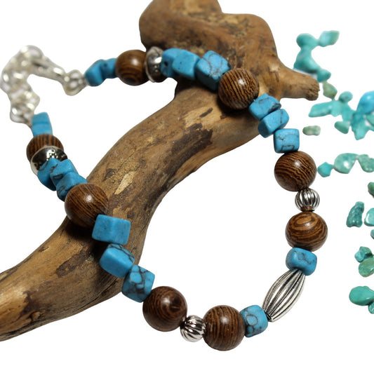 Blue brown multi bead anklet A220004