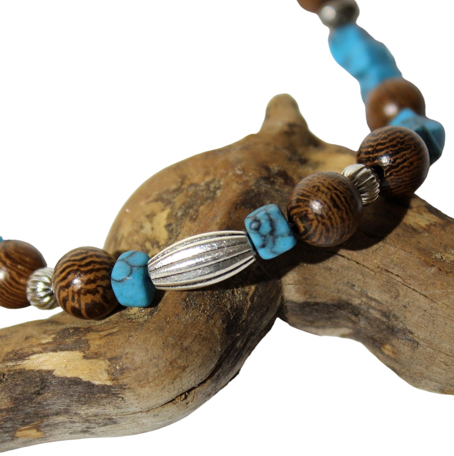 Blue brown multi bead anklet A220004