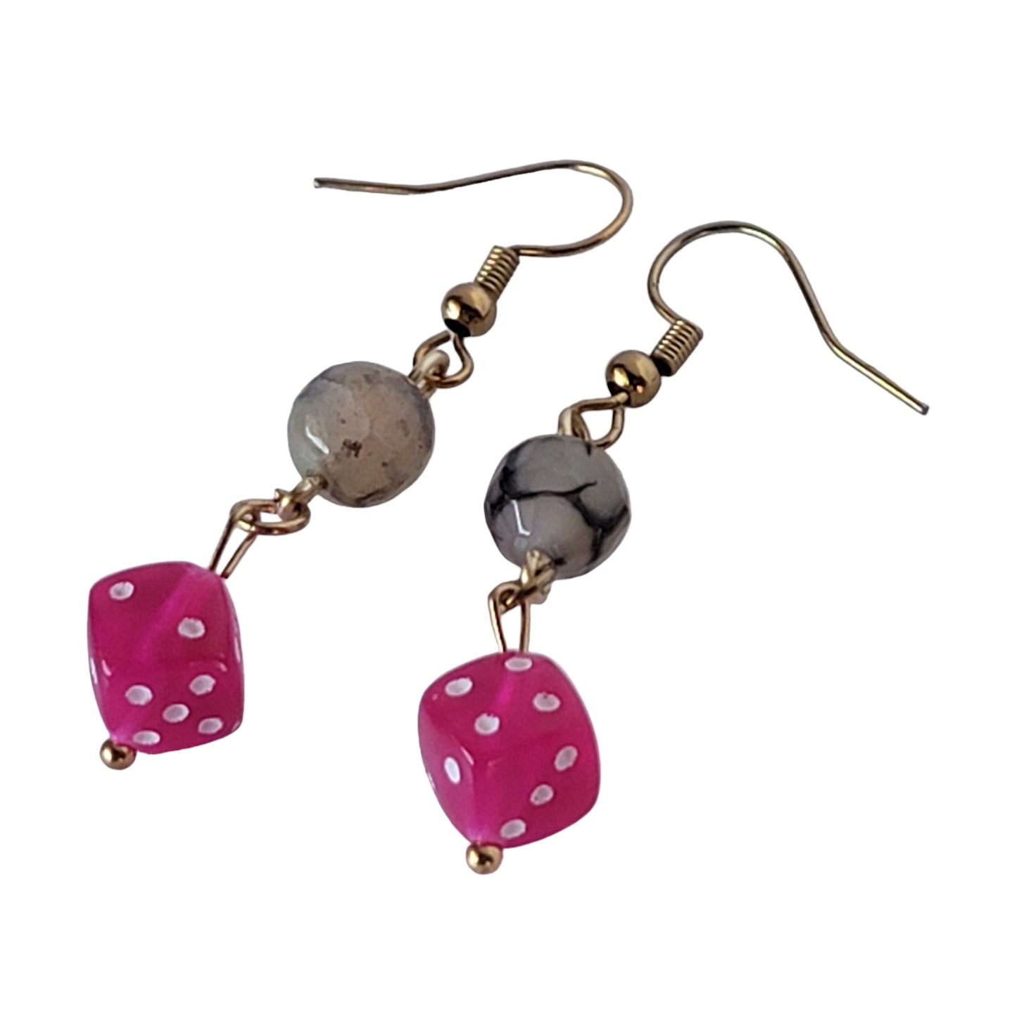 Faceted Crackle Agate Dice Earrings 23E0089