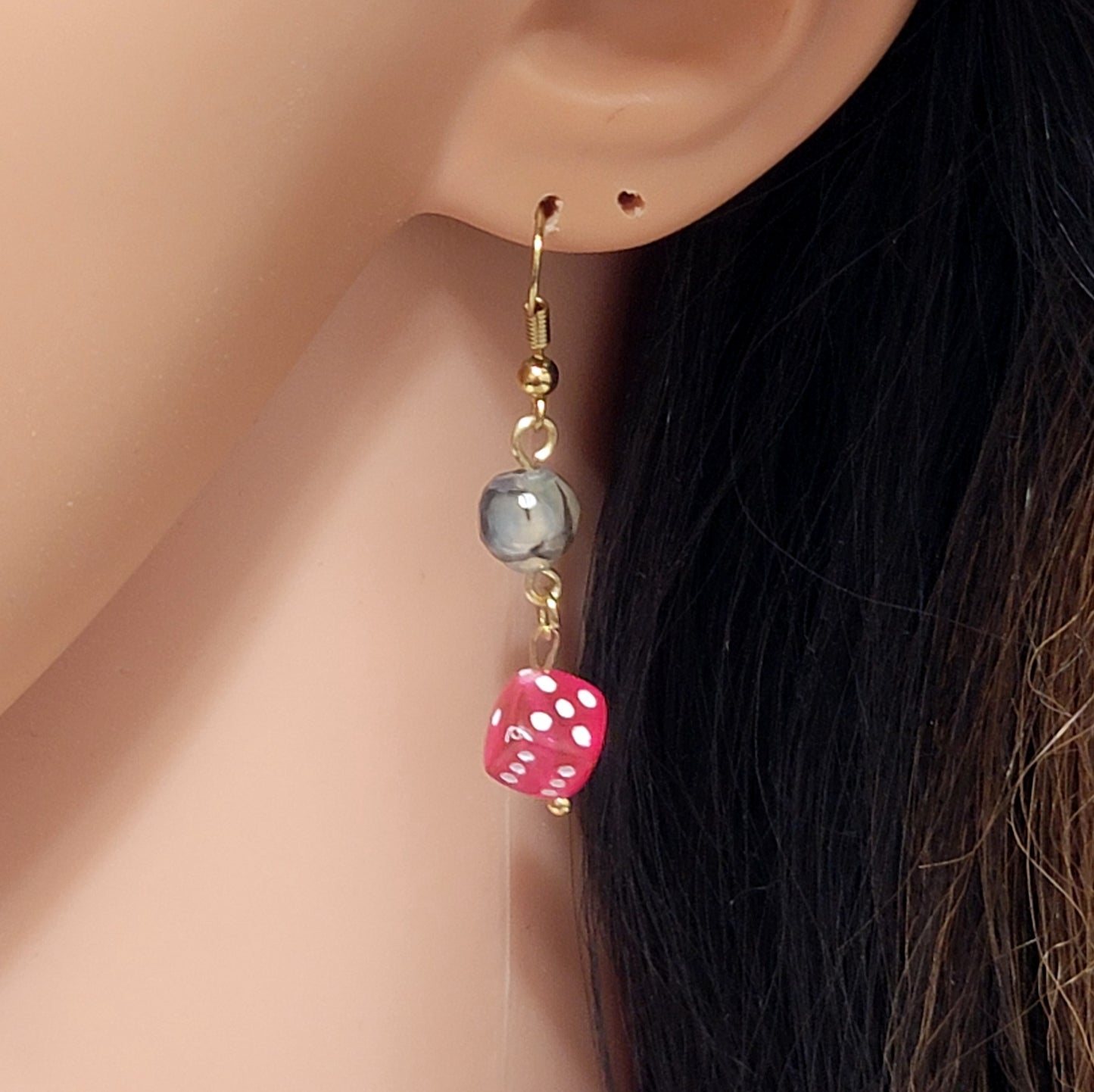 Faceted Crackle Agate Dice Earrings 23E0089