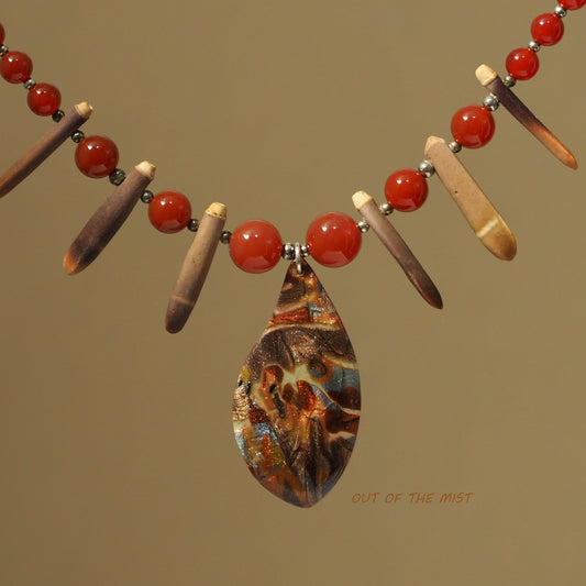 Red Carnelian, Sea Urchin and Polymer Clay Necklace N200005