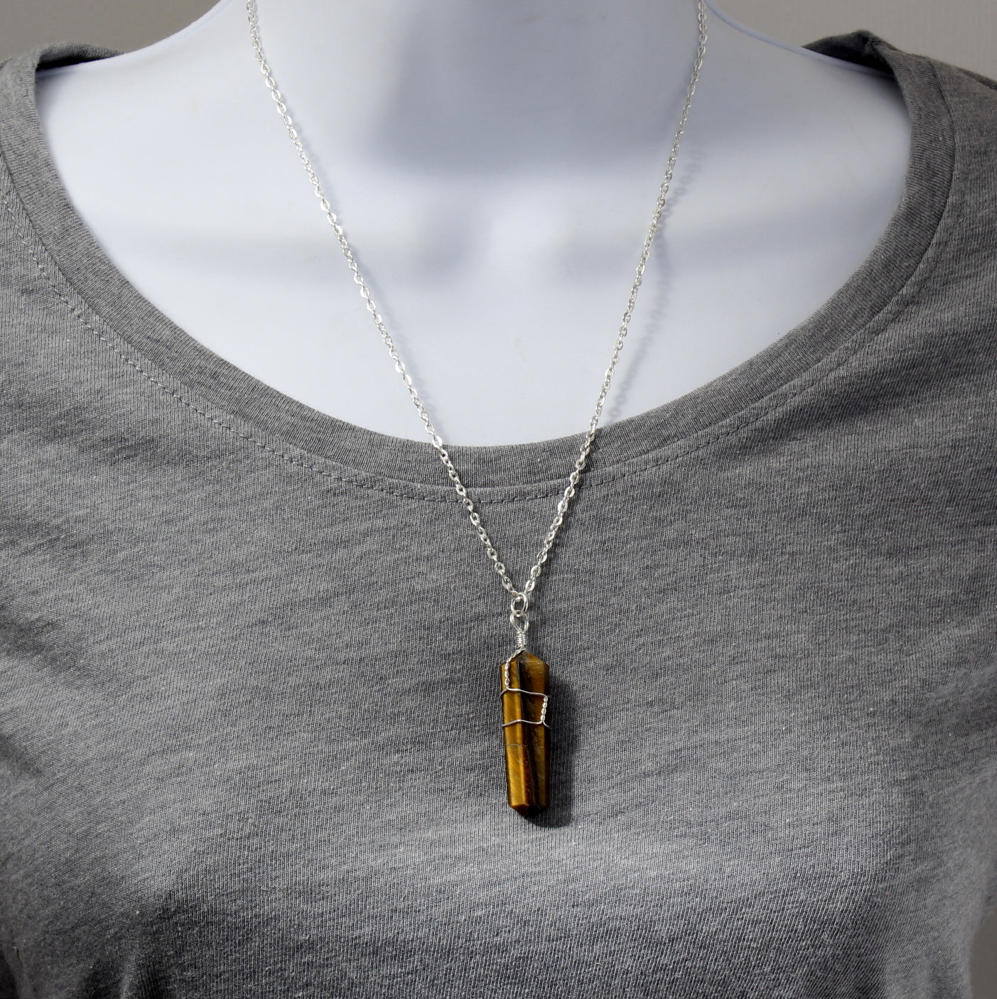 Wire Wrapped Tigers Eye Necklace N200058