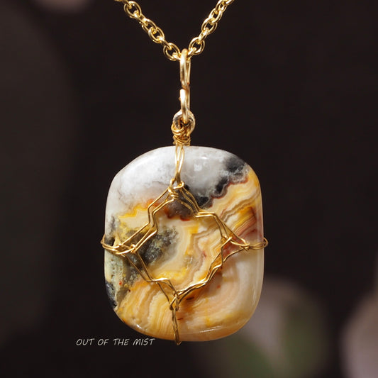 Wire Wrapped Crazy Lace Agate Necklace N200059