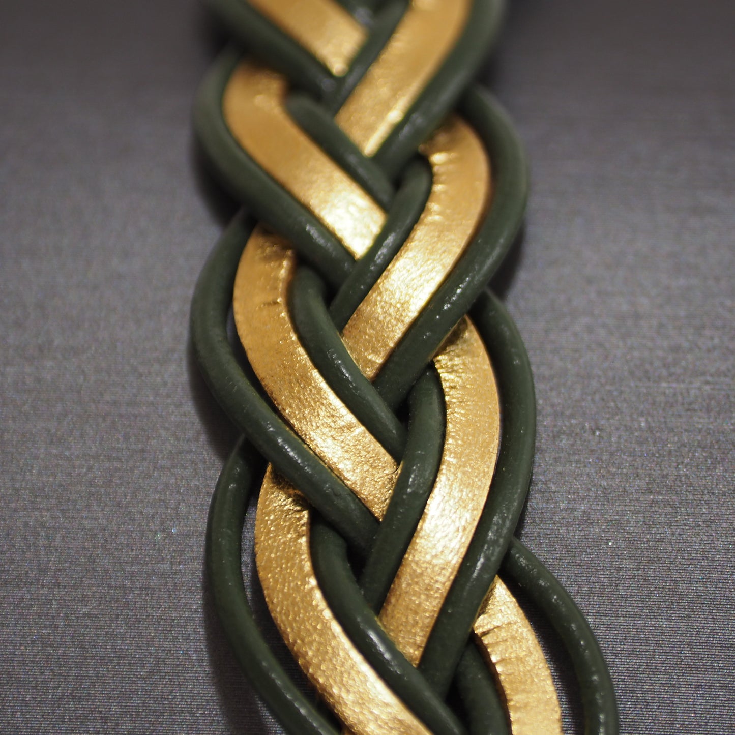 Green And Golded Braided Leather  Bracelet B210009