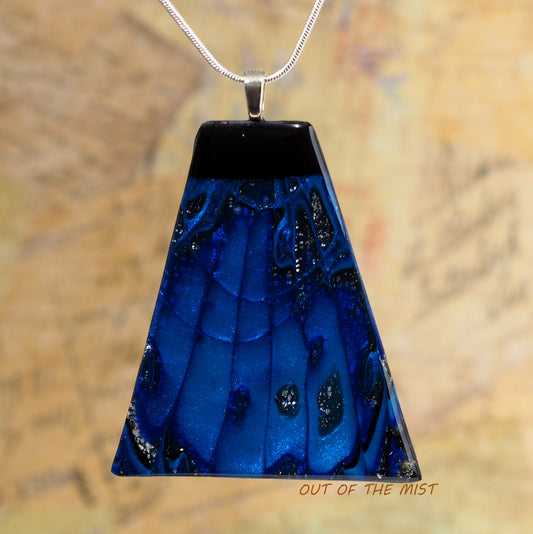 Blue Butterfly Mokume-Gane Polymer Clay Necklace N210083