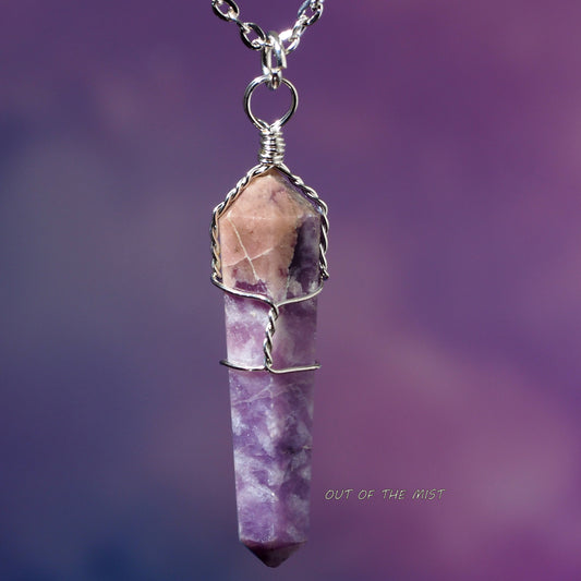 Wire Wrapped Lepidolite Necklace N210116