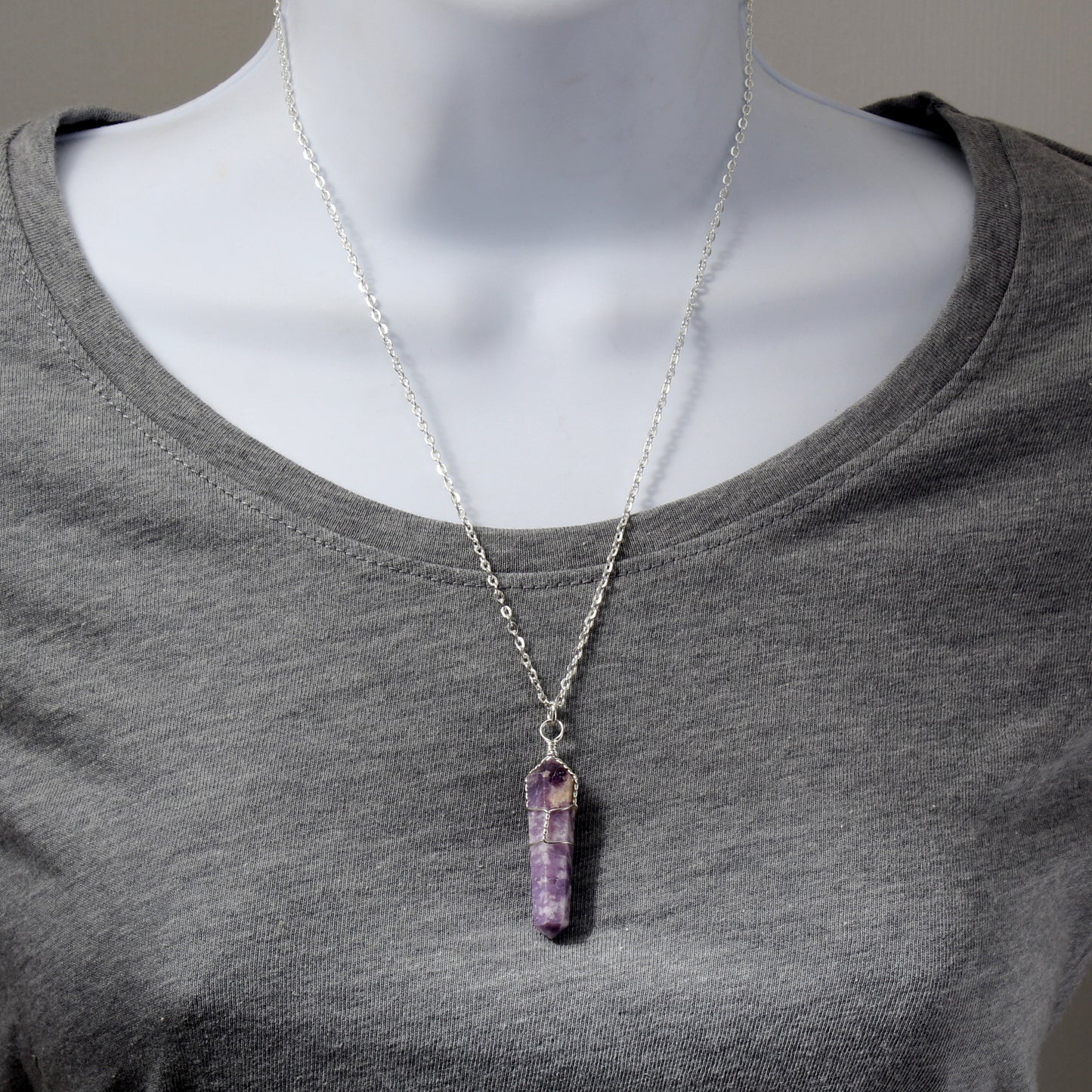 Wire Wrapped Lepidolite Necklace N210116