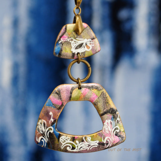 Gold And Pink Polymer Clay Necklace 21N0154