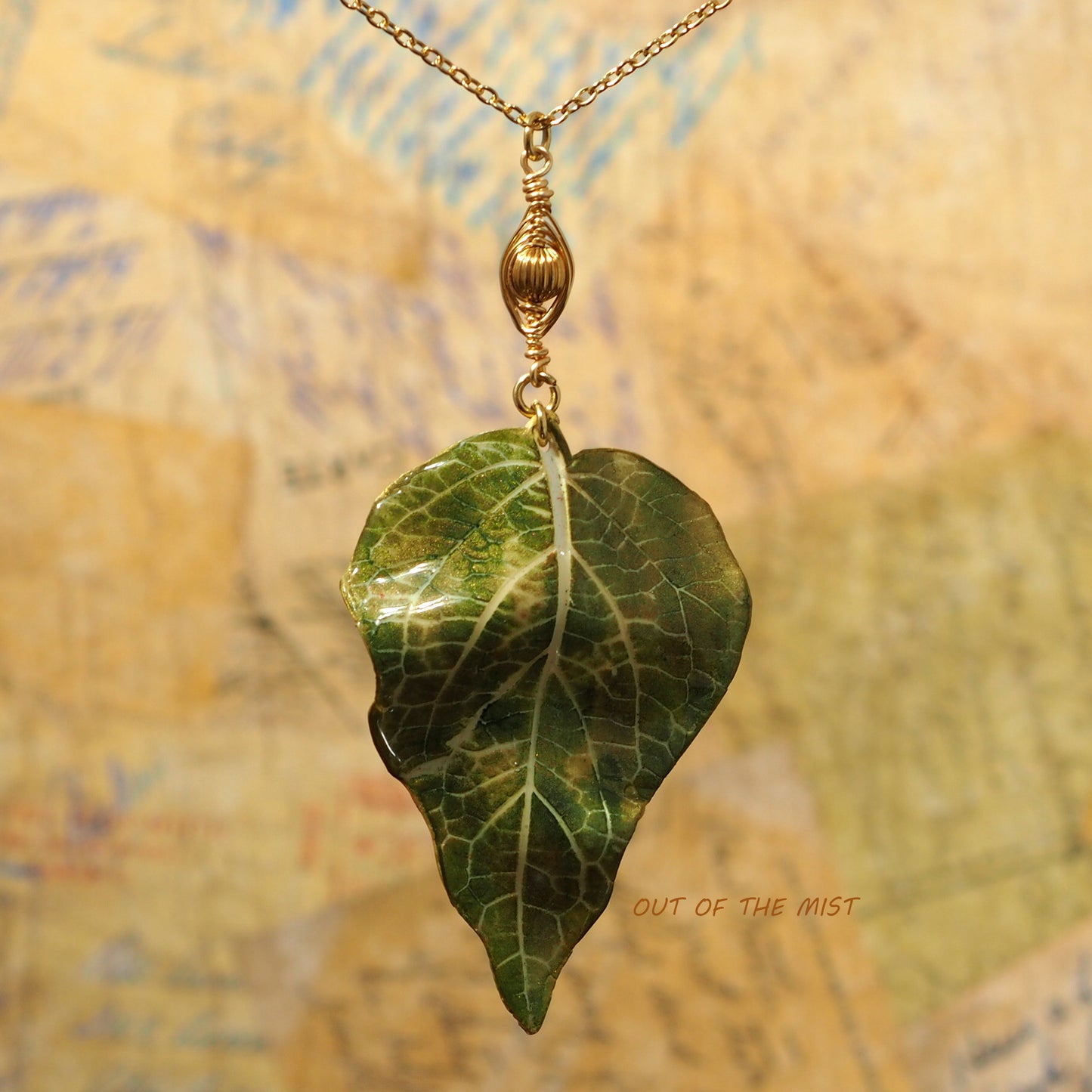 Green Leaf Polymer Clay Necklace N210159