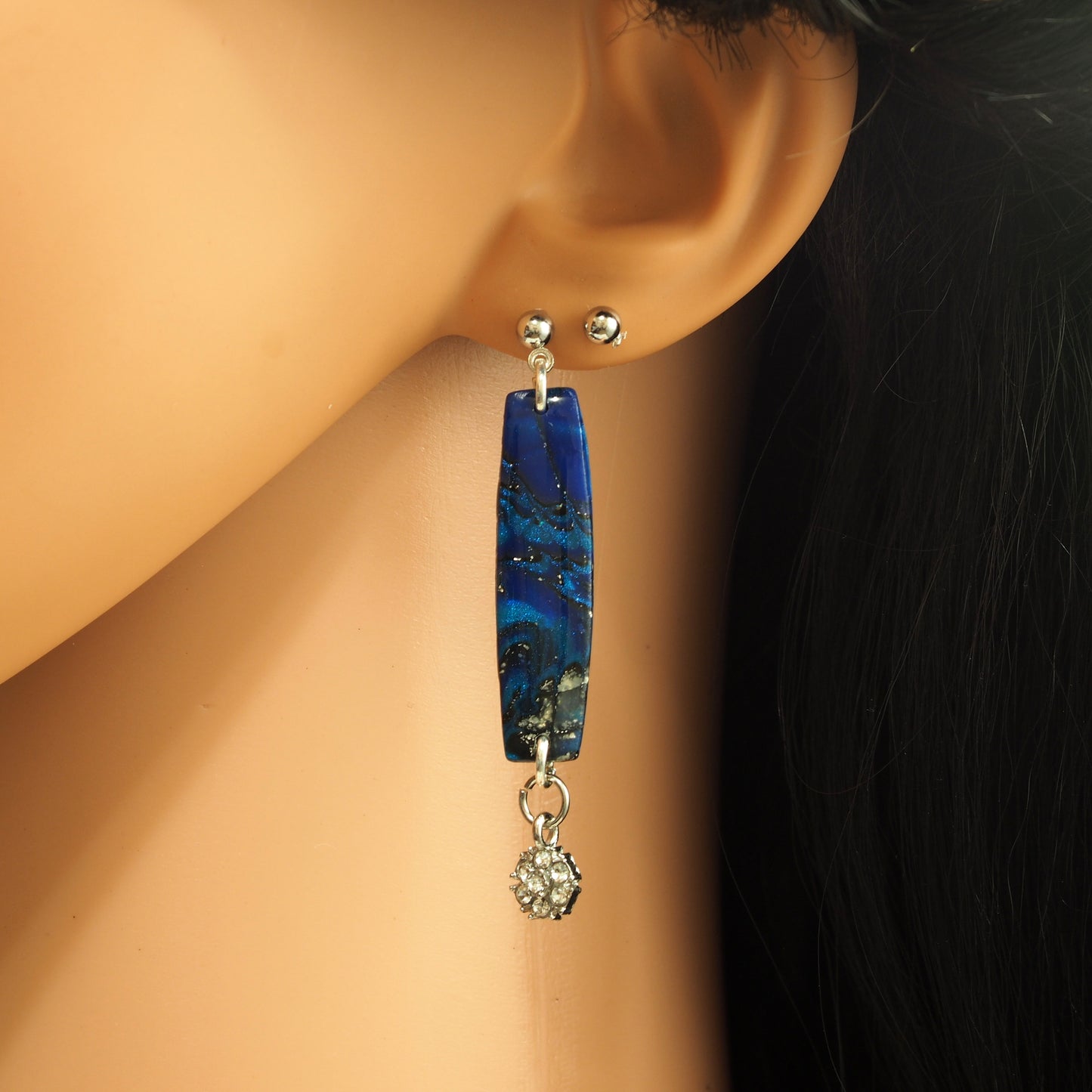 Black and Blue Bar Earrings E220180