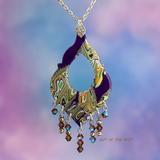 Purple Mokume-Gane Polymer Clay Necklace N220055