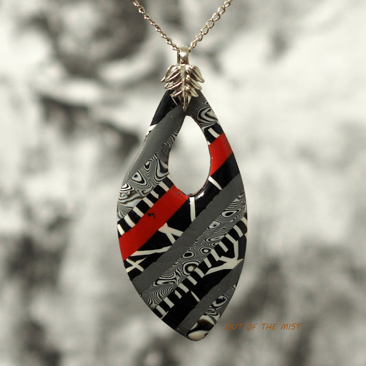 Abstract Black, Red and White Necklace N220240